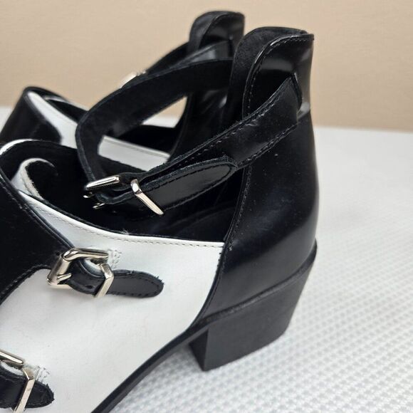 TopShop Black White Leather Heeled Shoes Double Buckles Womens Size 7 - Picture 5 of 12